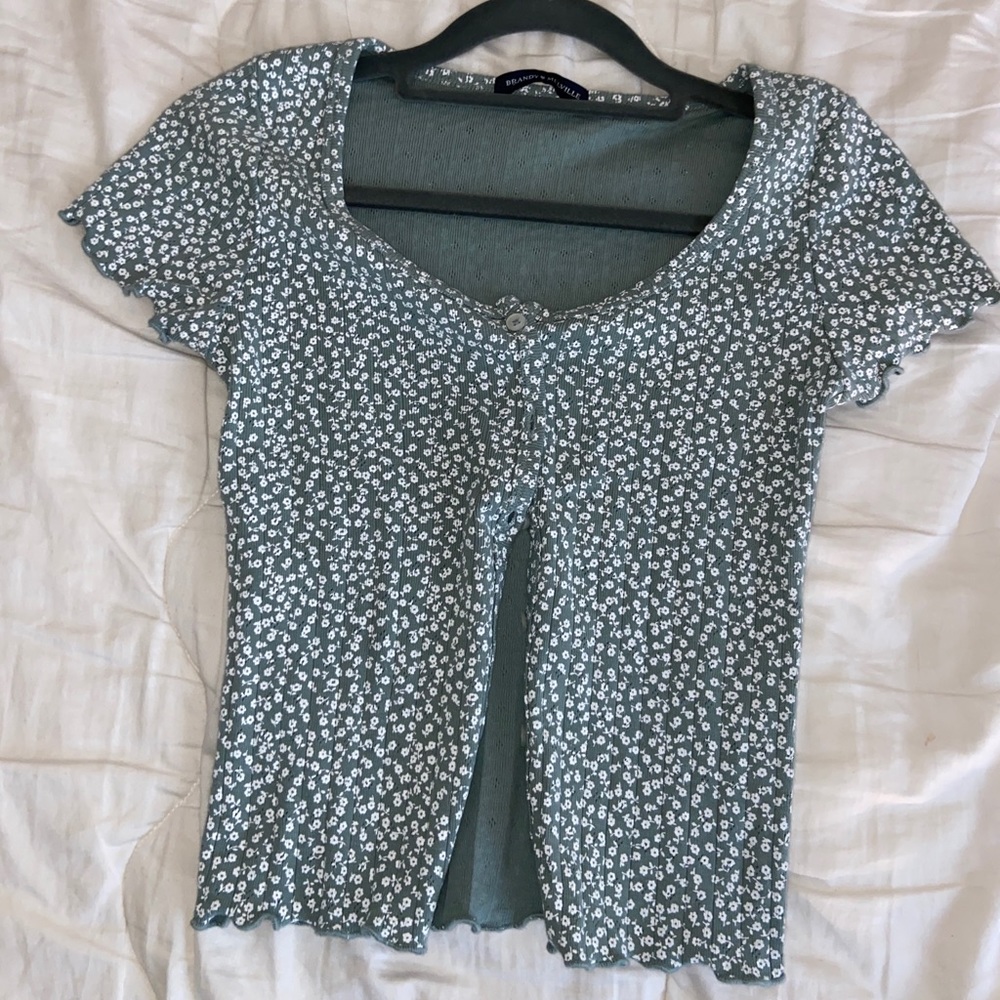brandy melville green button up top